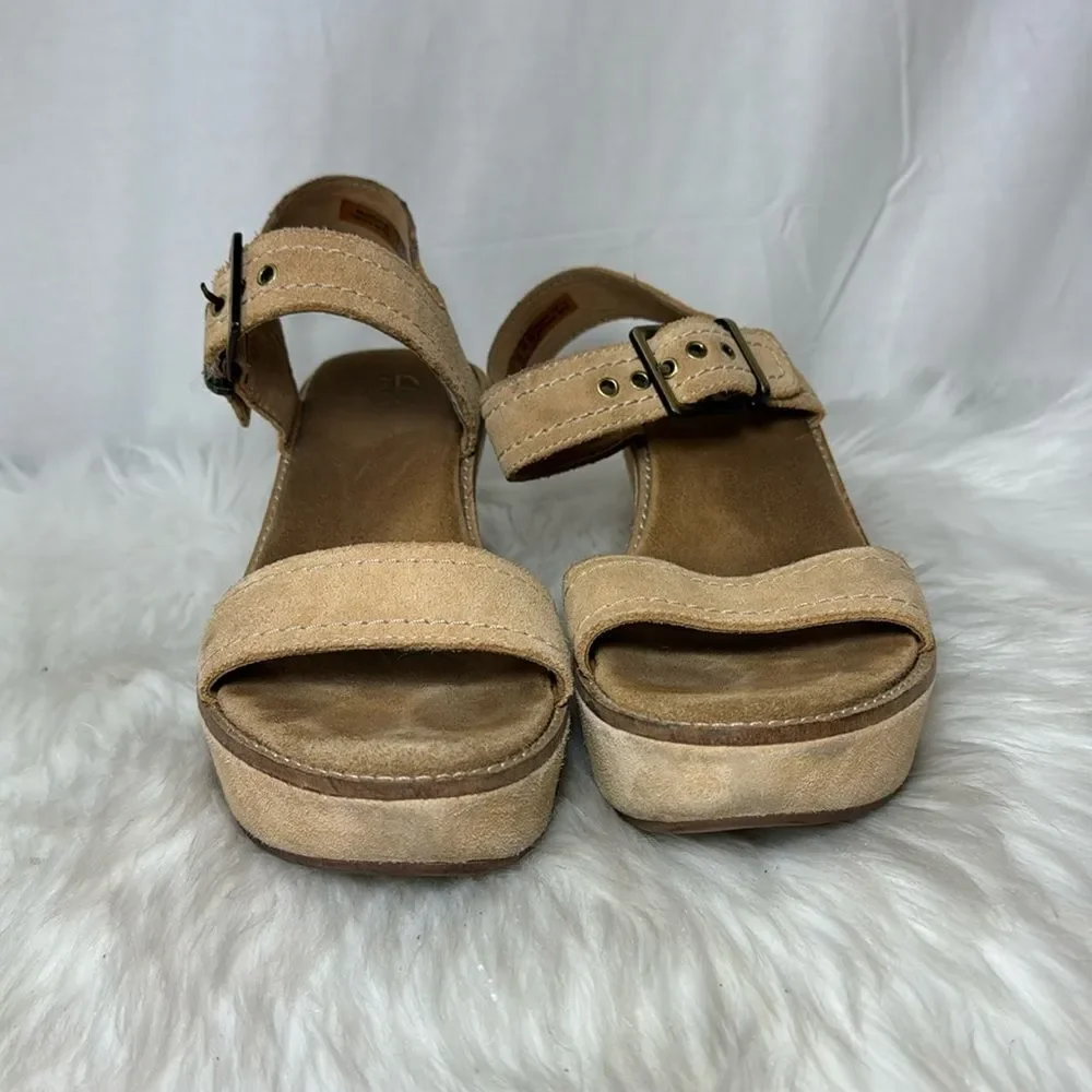 Clarks Ashley Orchid Tan Suede‎ Ankle Strap Platform Sandals Sz 8.5